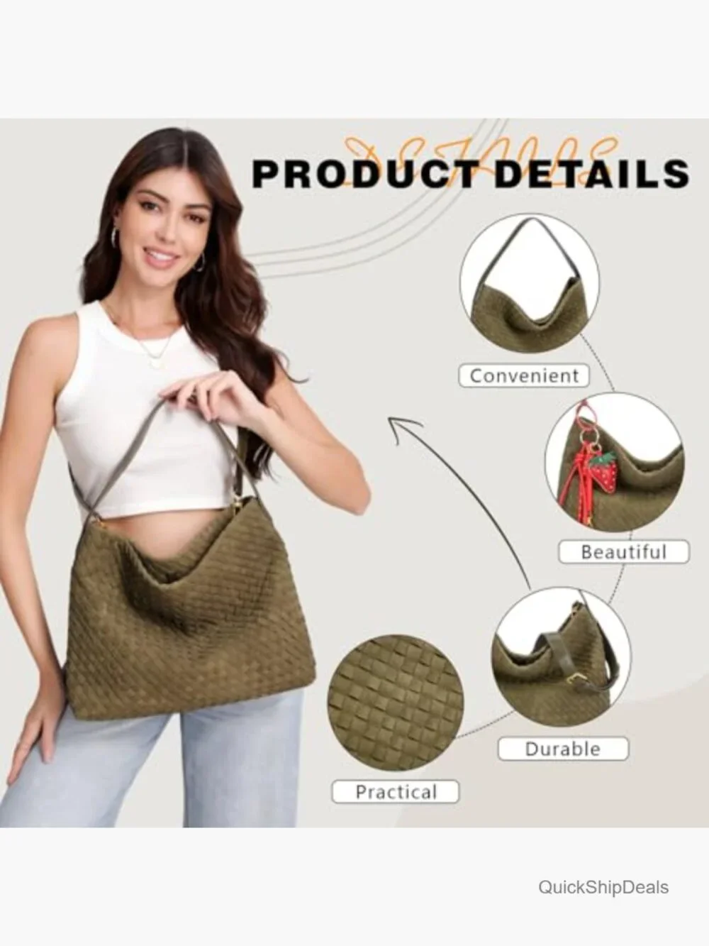 Woven Suede Shoulder Bag Hobo Tote Crossbody Purse